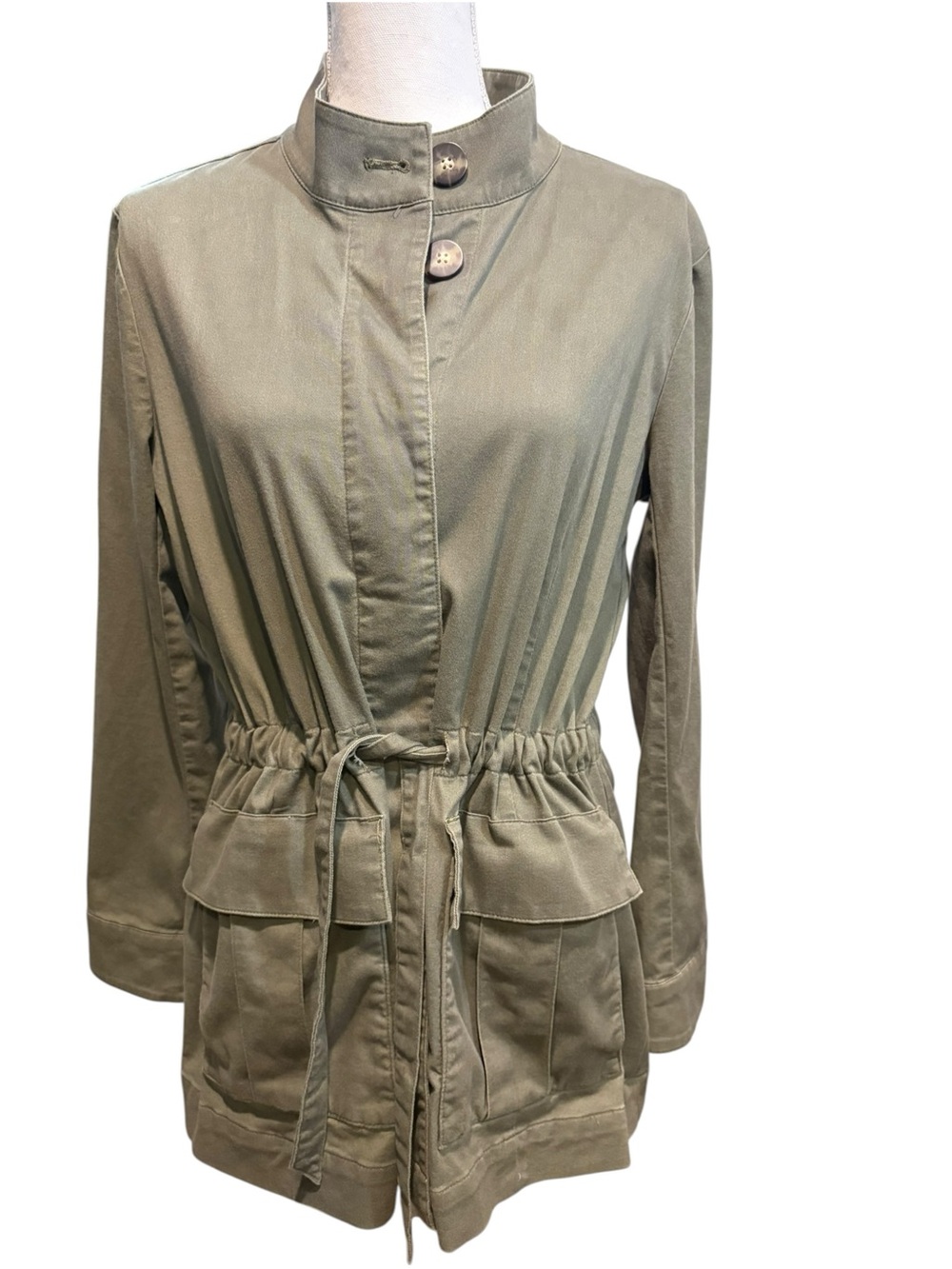 J. Jill Olive Button Up Drawstring Utility Jacket. Size S